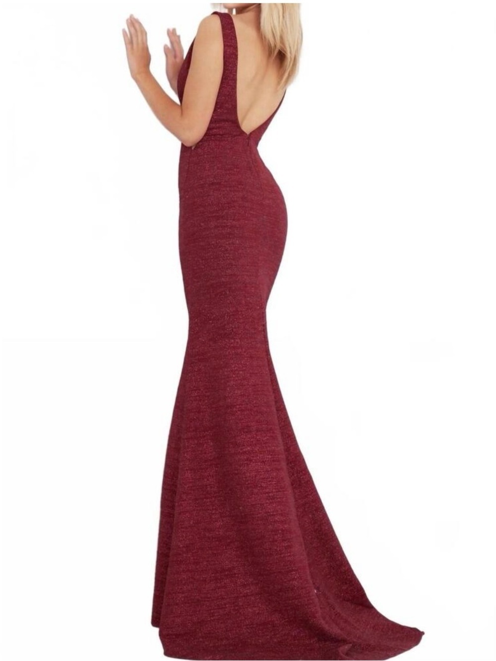 Jovani Glitter Jersey Mermaid Skirt - Burgundy - Picture 2 of 8